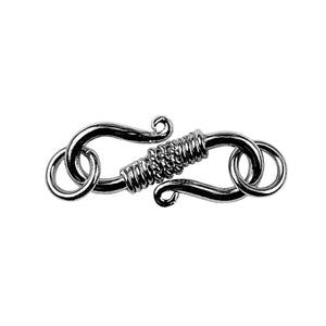 Black Rhodium Overlay Over Copper handcrafted S Hook connector from India with coiled center and polished loop design for jewelry manufacturing