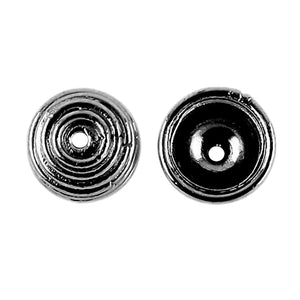 Black Rhodium Overlay Over Copper handcrafted round bead cap from India with concentric circular design and center hole for jewelry manufacturing