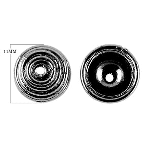 Black Rhodium Overlay Over Copper handcrafted round bead cap from India with concentric circular design and center hole for jewelry manufacturing
