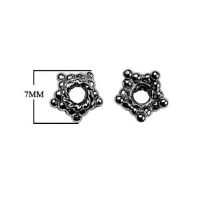 Black Rhodium Overlay Over Copper handcrafted decorative spacer bead from India with twisted ring center and raised dot detailing for jewelry manufacturing
