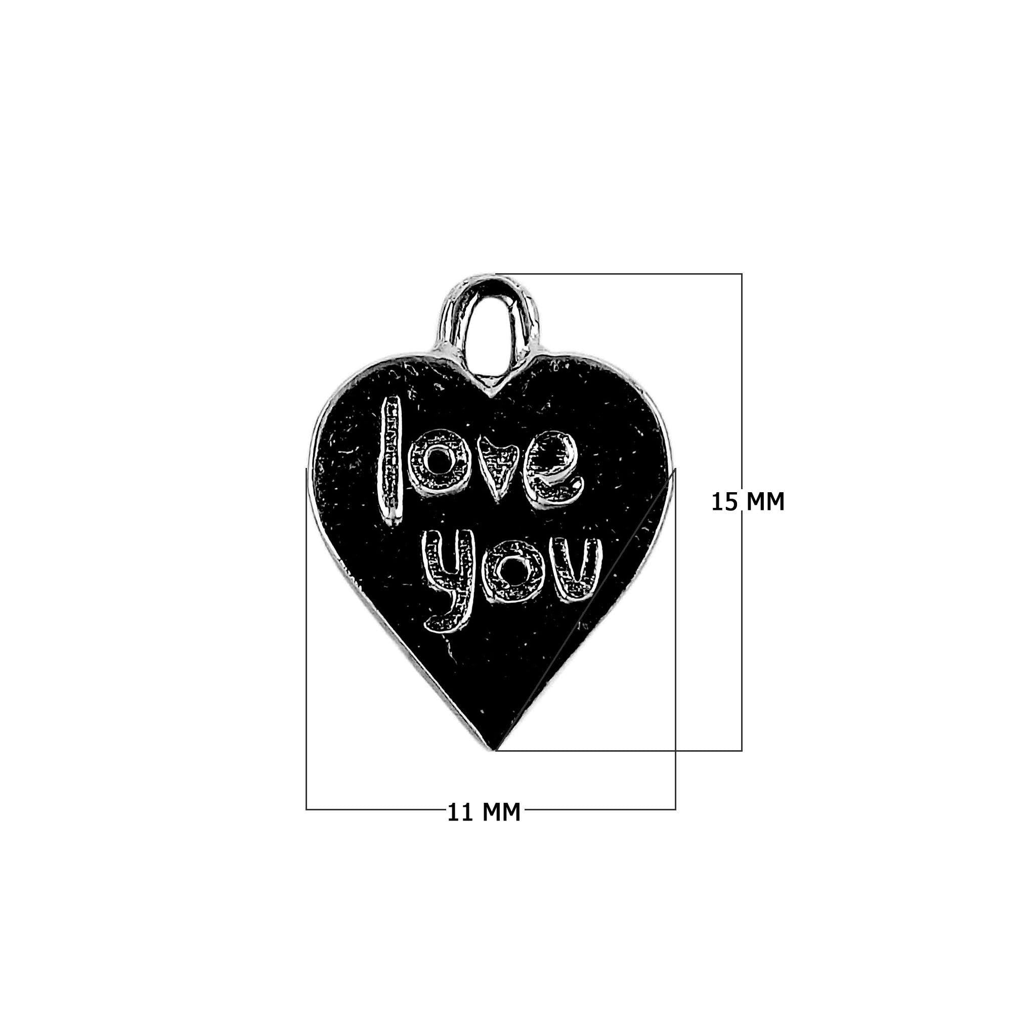 Black Rhodium Overlay Over Copper heart charm with love you engraving handcrafted in India for wholesale jewelry making