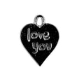 Black Rhodium Overlay Over Copper heart charm with love you engraving handcrafted in India for wholesale jewelry making