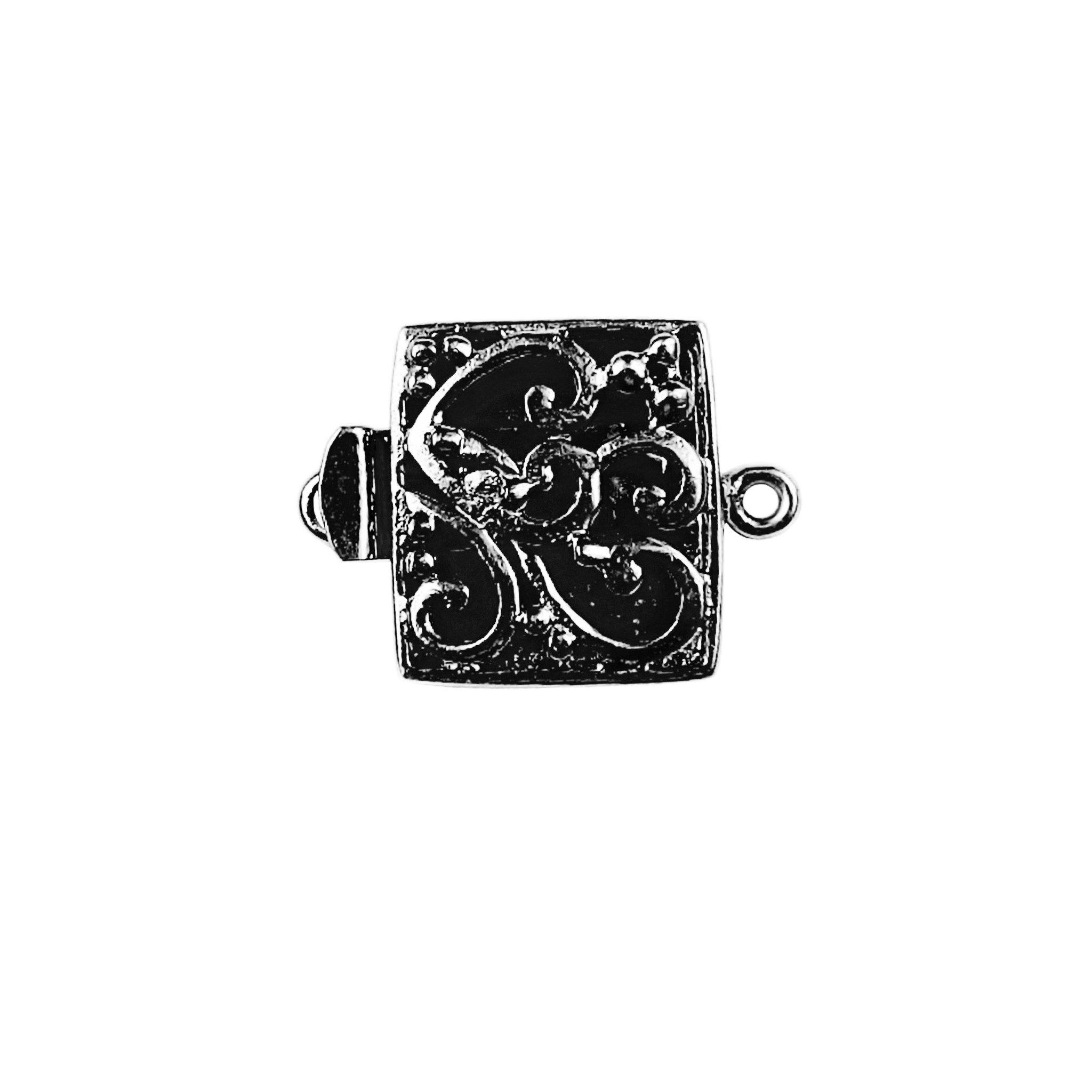 Black Rhodium Overlay Over Copper square filigree single hole multi strand clasp handcrafted in India for wholesale jewelry manufacturing