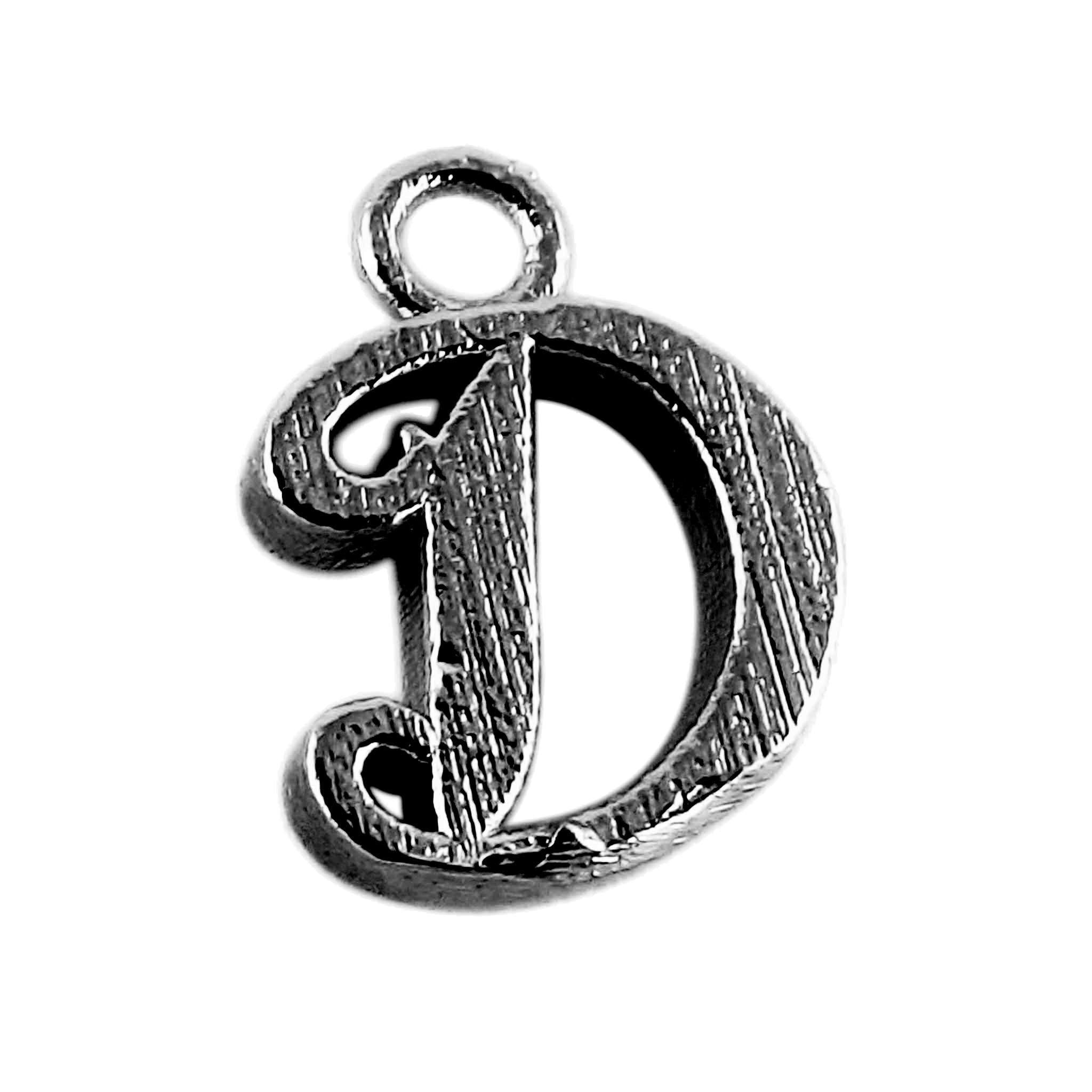 CR-476 Black Rhodium Overlay Alphabet 'D' Charm Beads Bali Designs Inc 
