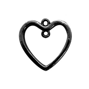 Handcrafted heart shape open charm made using Black Rhodium Overlay Over Copper for wholesale jewelry manufacturing.