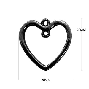 Handcrafted heart shape open charm made using Black Rhodium Overlay Over Copper for wholesale jewelry manufacturing.