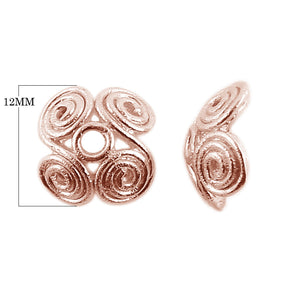 Rose Gold Overlay Over Copper spiral floral bead cap with polished finish supplied in sets, designed for wholesale jewelry manufacturing and professional bead finishing applications