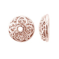 Wholesale pack of 7 Rose Gold Overlay Over Copper bead caps with granulated floral design, handcrafted in India.