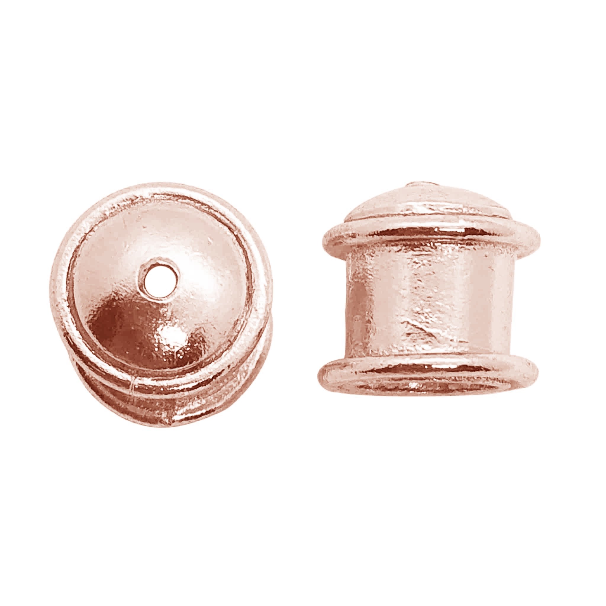 Rose gold overlay over copper compact end cap handcrafted in India for bulk jewelry assembly