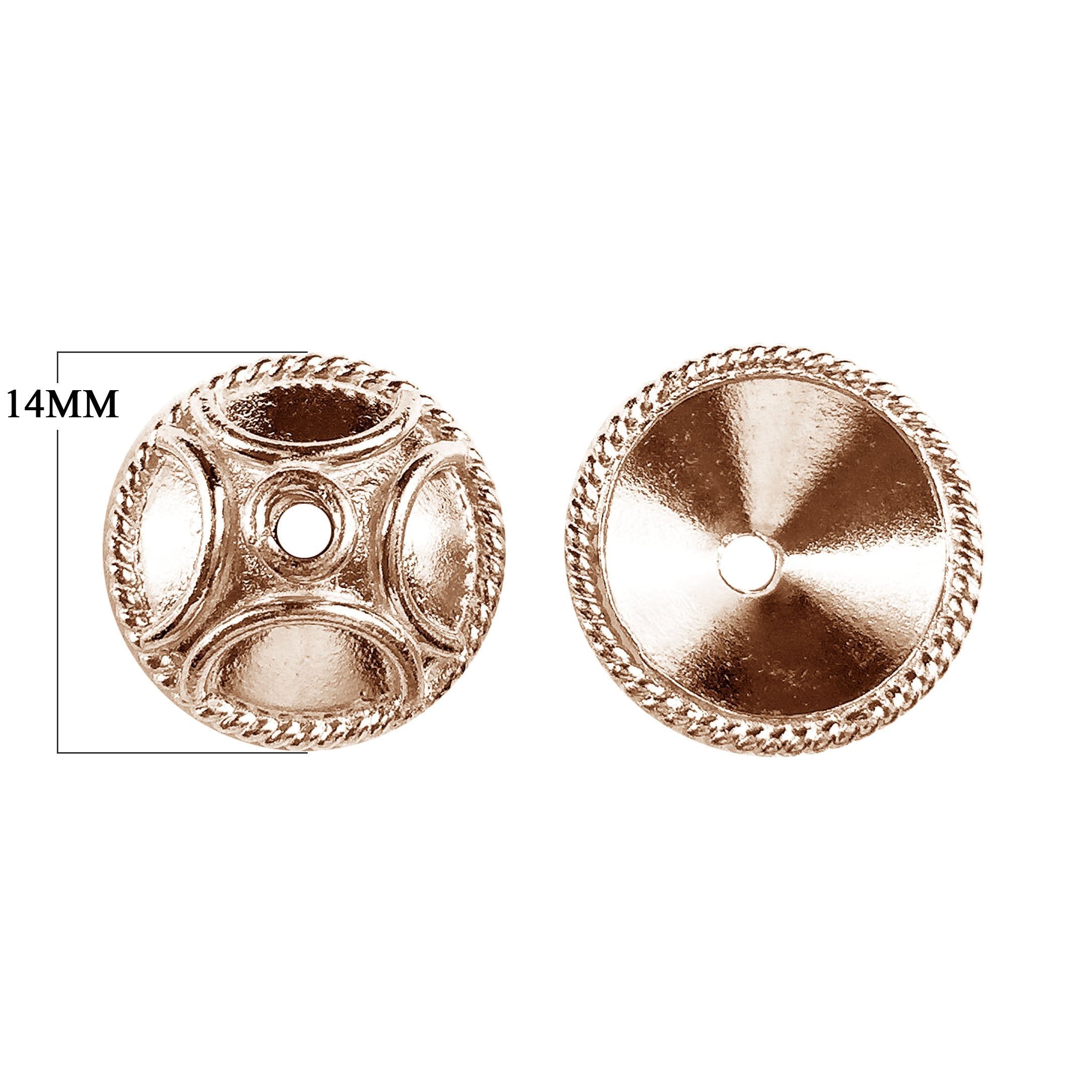 Rose gold overlay over copper wide dome bead cap handcrafted in India for bulk jewelry production