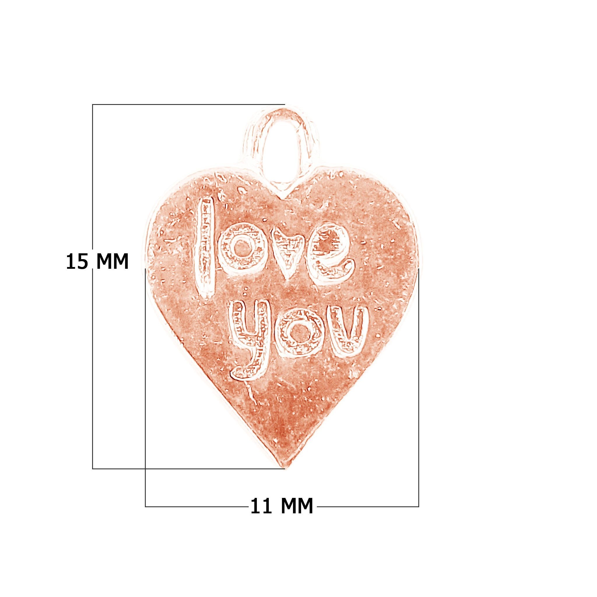 Rose gold overlay over copper love you heart charm handcrafted in India jewelry component