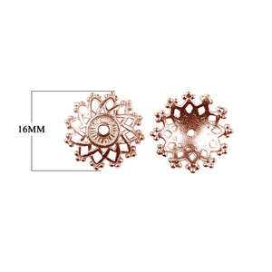 Mandala style rose gold overlay over copper bead cap handcrafted in India jewelry component
