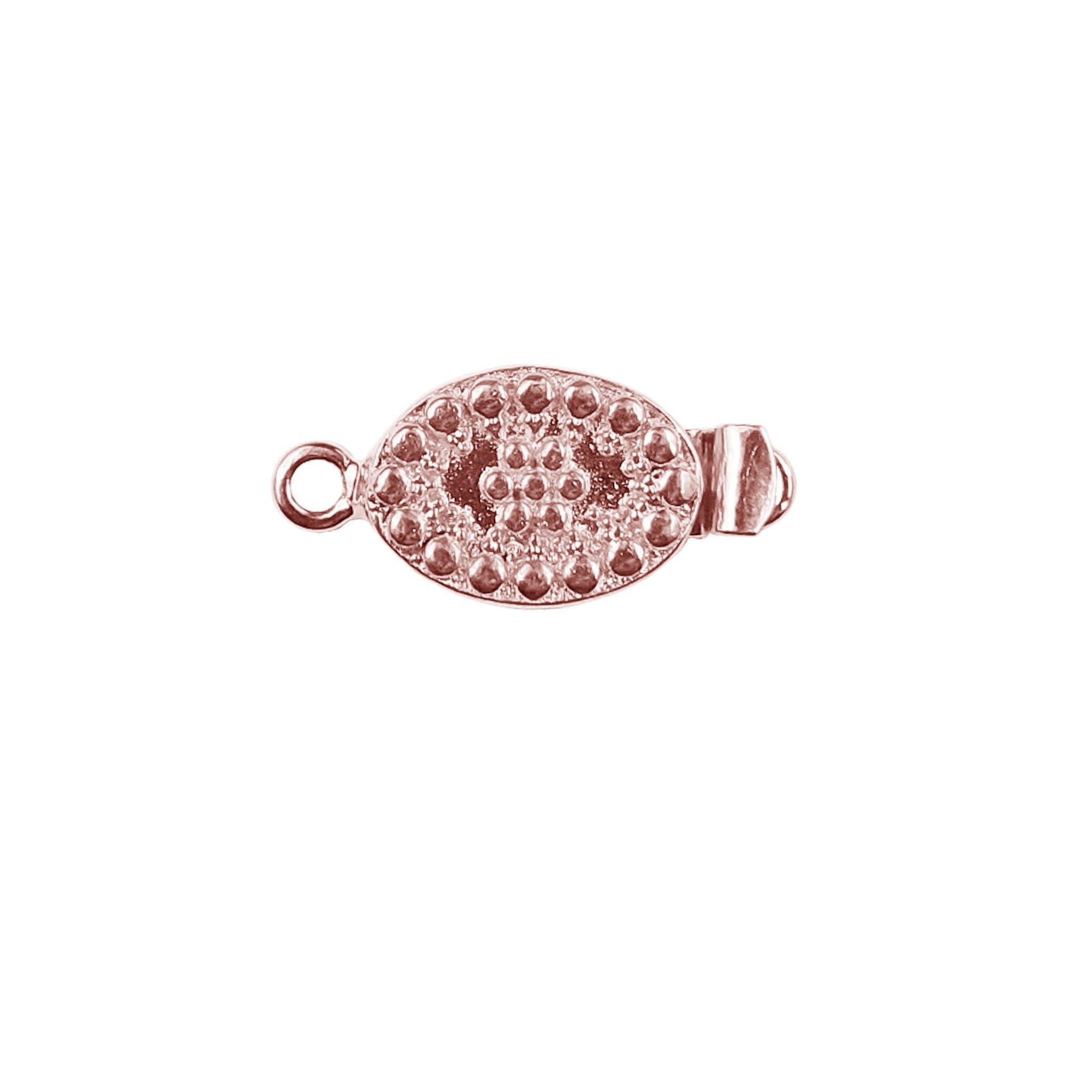 Raised dot oval rose gold overlay over copper single hole multi strand clasp handcrafted in India