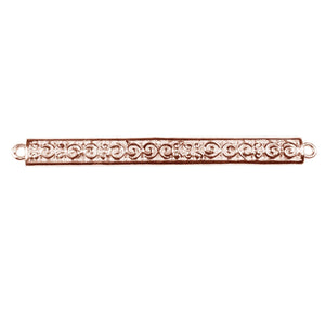 Rose Gold Overlay Over Copper bar connector with Bali-style engraved scrollwork handcrafted in India for wholesale jewelry making