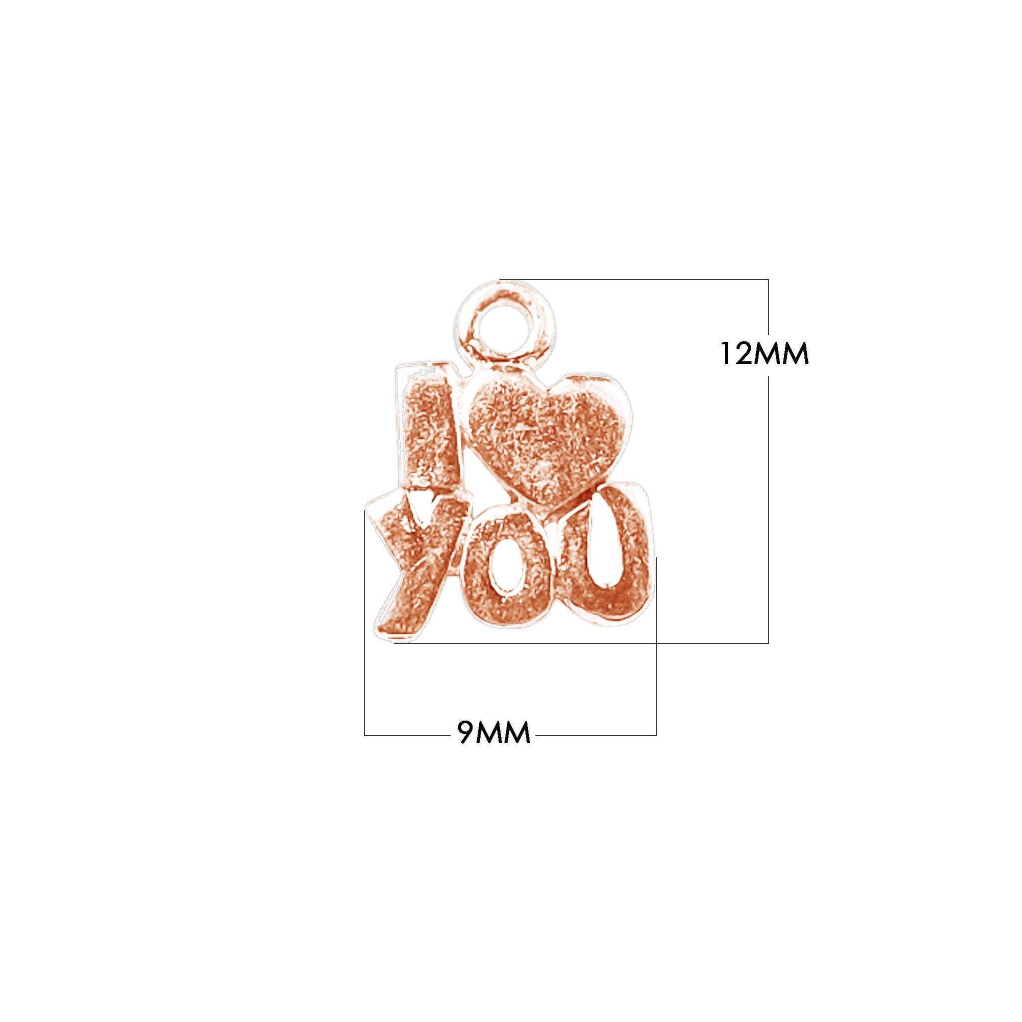 Rose Gold Overlay Over Copper I love you charm with heart detail handcrafted in India for wholesale jewelry making