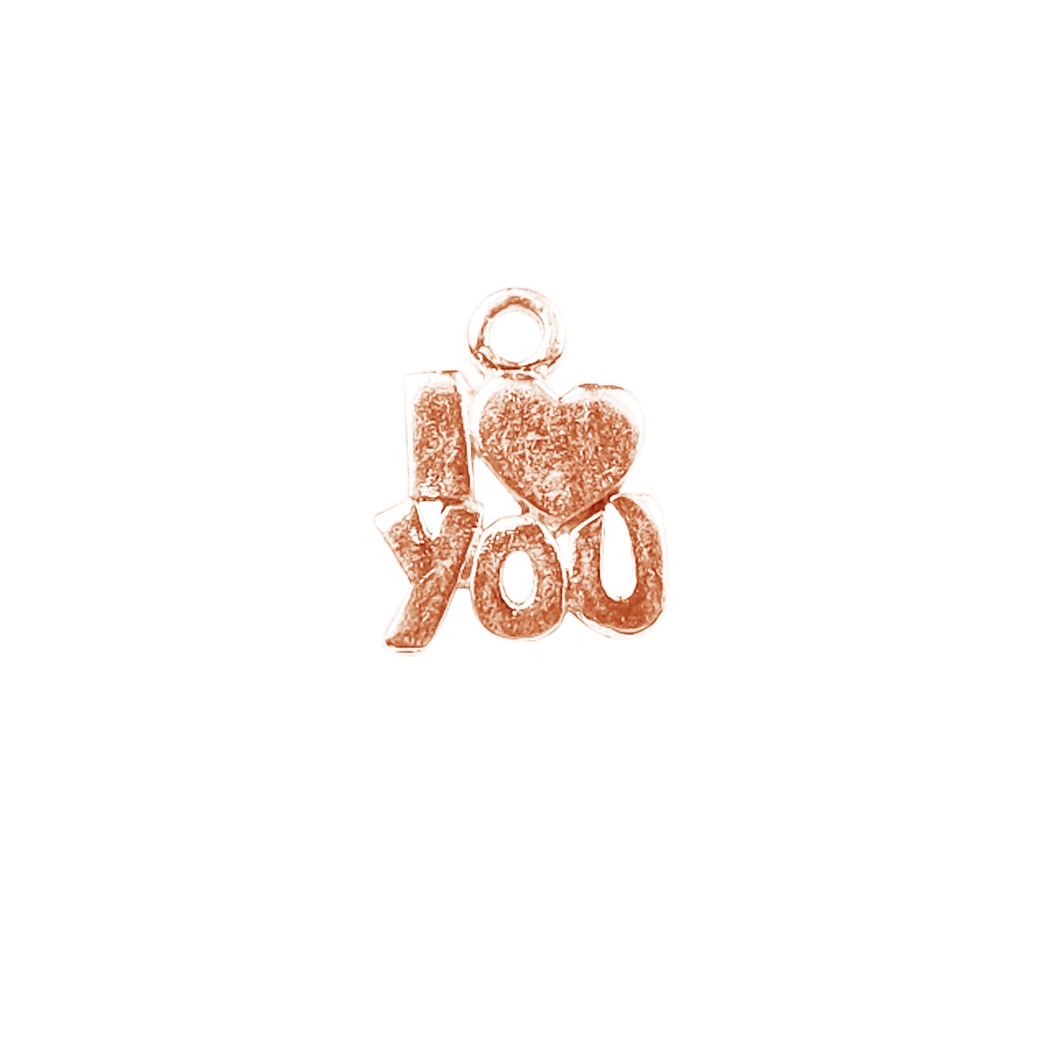 Rose Gold Overlay Over Copper I love you charm with heart detail handcrafted in India for wholesale jewelry making