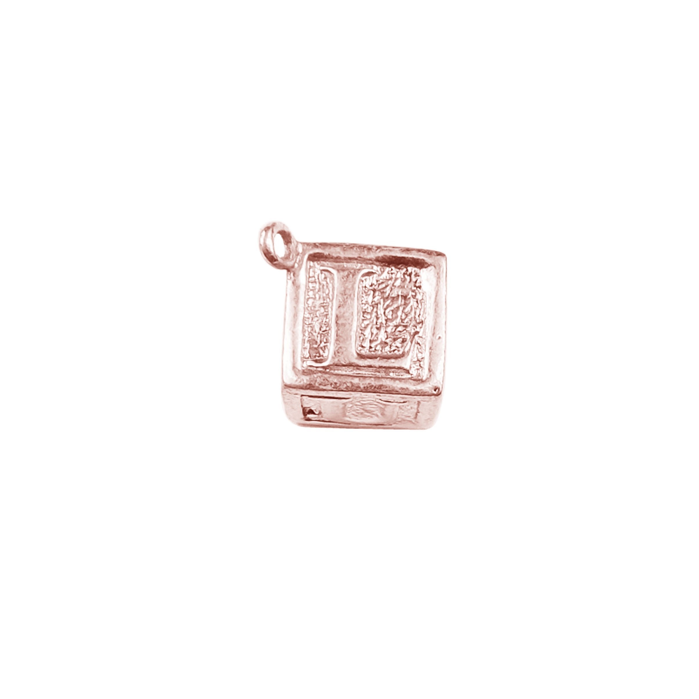 Rose Gold Overlay Over Copper cube charm with heart and love word engraving handcrafted in India