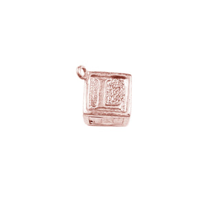 Rose Gold Overlay Over Copper cube charm with heart and love word engraving handcrafted in India