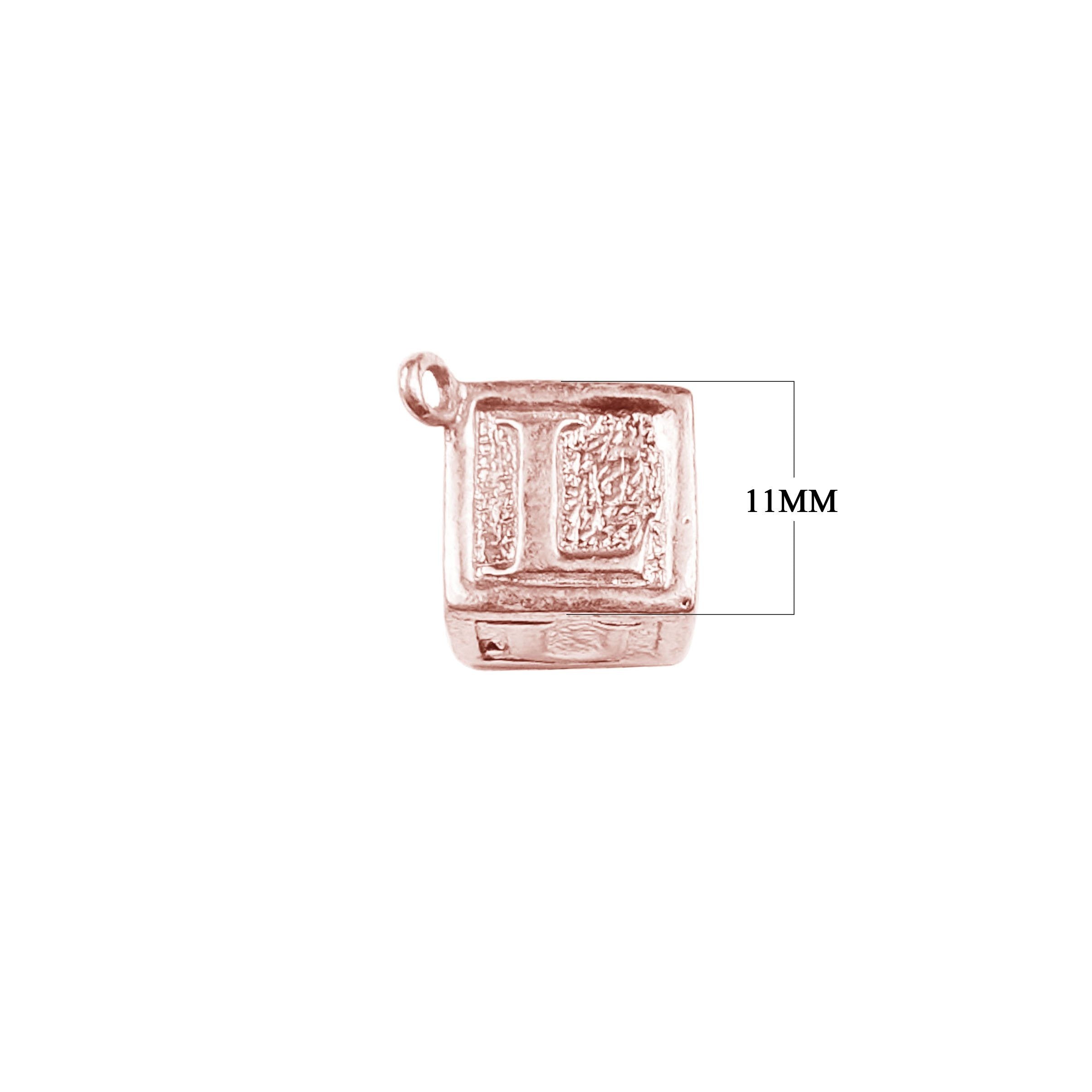 Rose Gold Overlay Over Copper cube charm with heart and love word engraving handcrafted in India