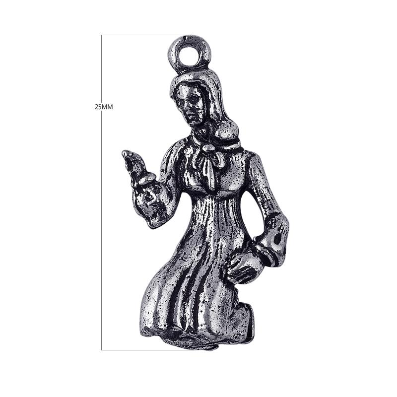 Silver overlay over copper woman figurine charm handcrafted in India for wholesale jewelry manufacturing