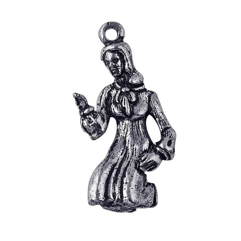 Silver overlay over copper woman figurine charm handcrafted in India for wholesale jewelry manufacturing