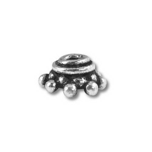 Silver overlay over copper bead cap handcrafted in India with antique crown design and beaded detailing