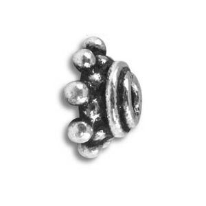Silver overlay over copper bead cap handcrafted in India with antique crown design and beaded detailing