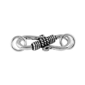 Silver overlay over copper S hook handcrafted in India with textured center design and oxidized finish