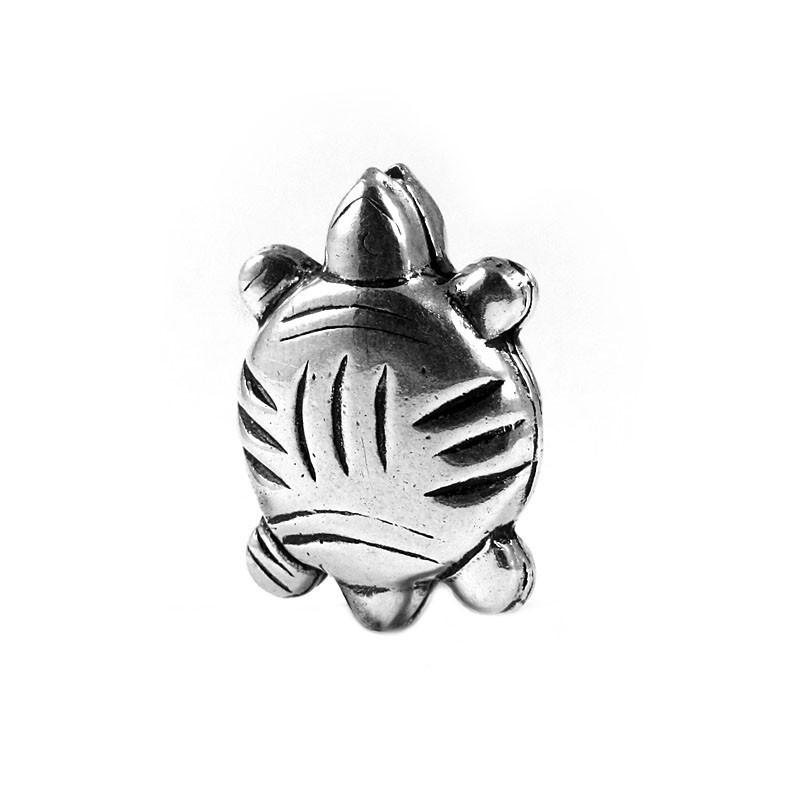 Silver overlay over copper charm handcrafted in India with turtle design and oxidized silver finish
