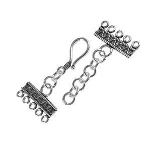 Silver Overlay Over Copper Multi Strand Clasp With 5 Holes handcrafted in India with oxidized engraved detailing and hook closure.