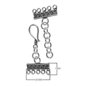 Silver Overlay Over Copper Multi Strand Clasp With 5 Holes handcrafted in India with oxidized engraved detailing and hook closure.