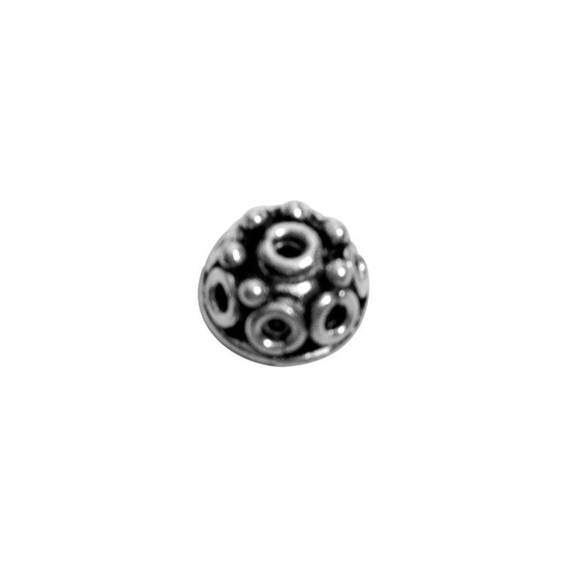 Silver Overlay Over Copper dome bead cap handcrafted in India with oxidized finish and raised circular design.