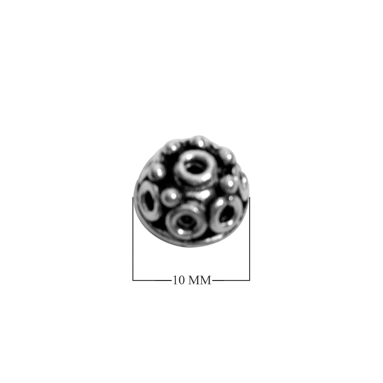 Silver Overlay Over Copper dome bead cap handcrafted in India with oxidized finish and raised circular design.