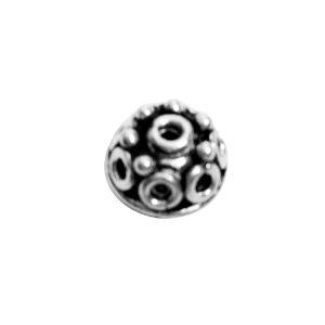 Silver Overlay Over Copper dome bead cap handcrafted in India with oxidized finish and raised circular design.