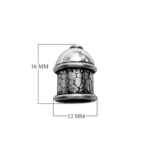 Silver Overlay Over Copper textured dome end cap handcrafted in India with oxidized crackle pattern.