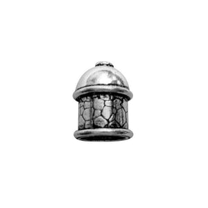 Silver Overlay Over Copper textured dome end cap handcrafted in India with oxidized crackle pattern.