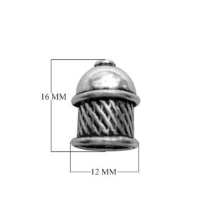 Silver Overlay Over Copper woven dome end cap handcrafted in India with oxidized finish and cross-hatch texture.