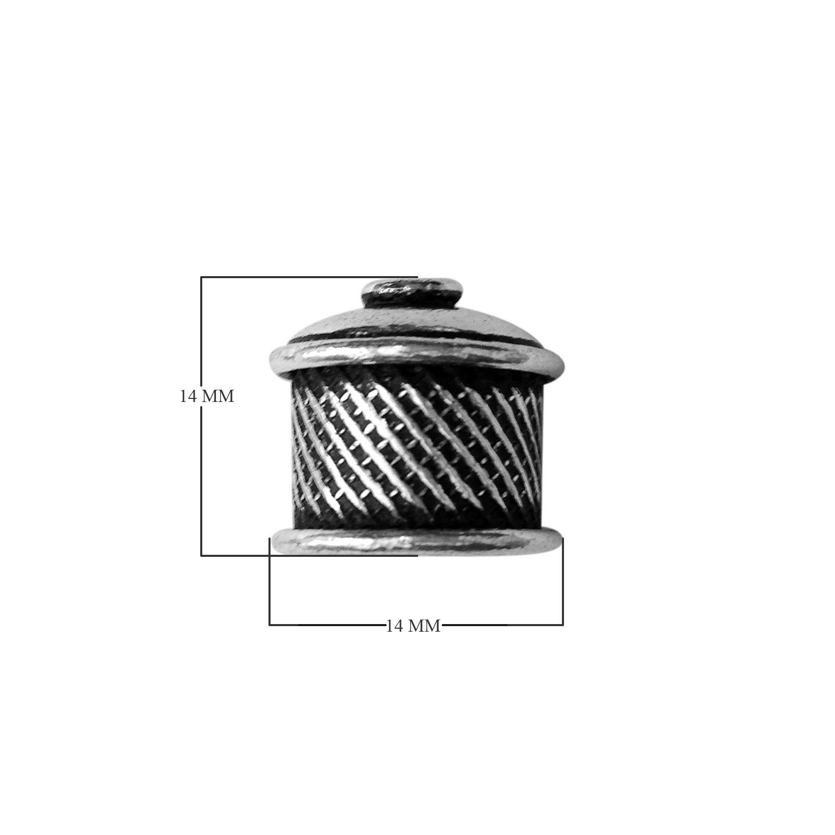 Silver Overlay Over Copper textured dome end cap handcrafted in India with oxidized diagonal pattern finish.