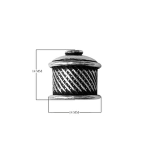 Silver Overlay Over Copper textured dome end cap handcrafted in India with oxidized diagonal pattern finish.