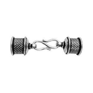 Silver Overlay Over Copper textured hook end cap set handcrafted in India with oxidized diagonal pattern finish.