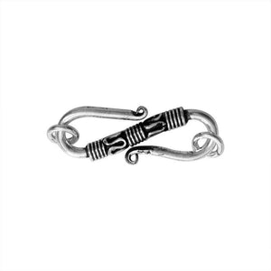 Silver Overlay Over Copper decorative bar S hook clasp handcrafted in India with oxidized ribbed center detailing.