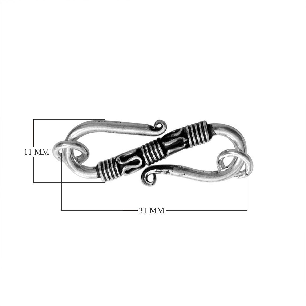 Silver Overlay Over Copper decorative bar S hook clasp handcrafted in India with oxidized ribbed center detailing.