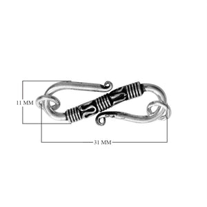 Silver Overlay Over Copper decorative bar S hook clasp handcrafted in India with oxidized ribbed center detailing.