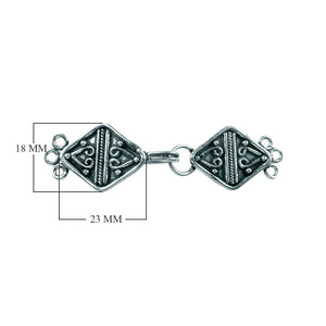 Silver Overlay over Copper multi strand clasp with 3 holes handcrafted in India featuring diamond scroll Bali design and oxidized finish.