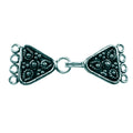Silver Overlay over Copper triangular multi strand clasp with 4 holes handcrafted in India featuring floral Bali design and oxidized finish.