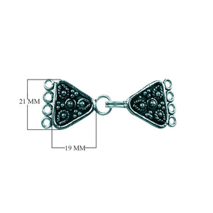 Silver Overlay over Copper triangular multi strand clasp with 4 holes handcrafted in India featuring floral Bali design and oxidized finish.