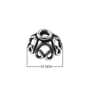 Handcrafted Silver Overlay Bead Cap in Silver Overlay Over Copper with scroll openwork dome design, made in India.