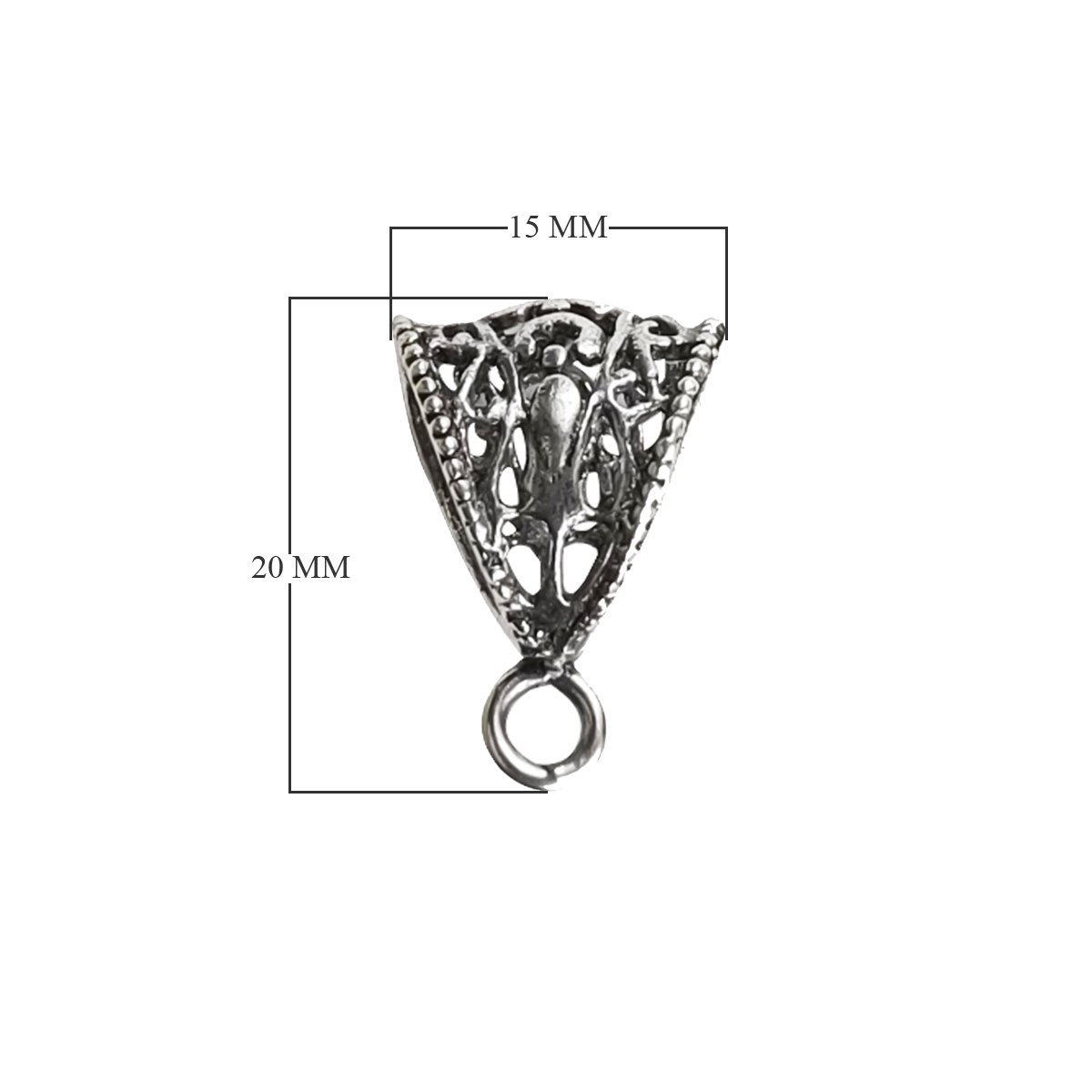 Handcrafted Silver Overlay Over Copper vintage triangular filigree pendant bail made in India with bead-edge detailing