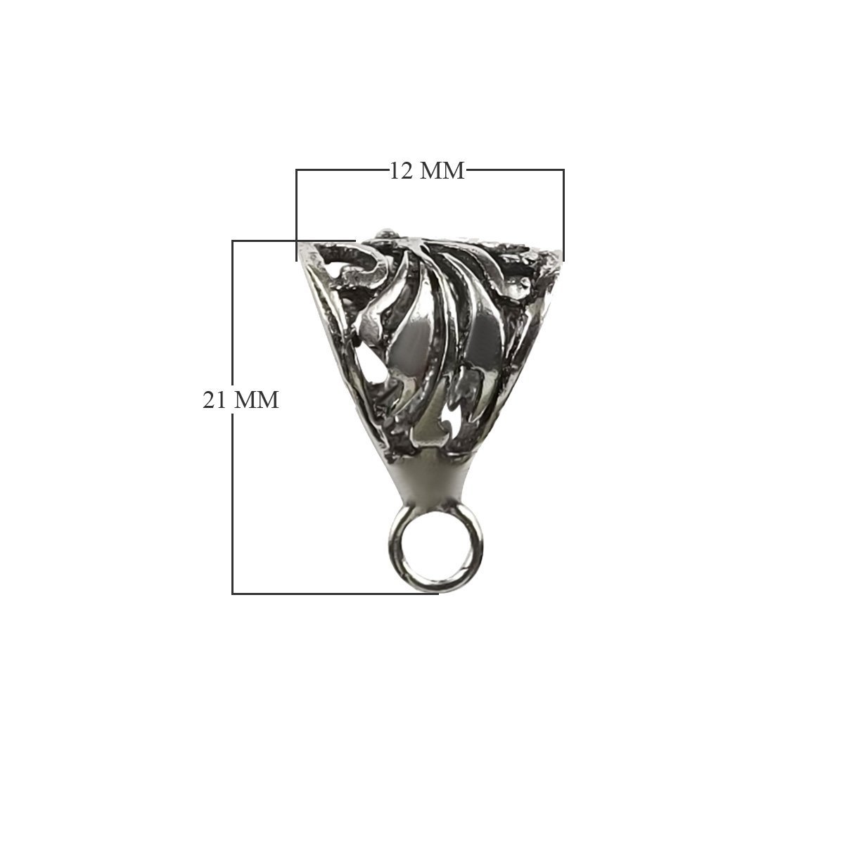 Handcrafted Silver Overlay Over Copper triangular pendant bail with ornate openwork design and antique finish, made in India.