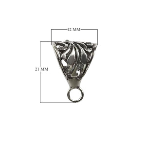 Handcrafted Silver Overlay Over Copper triangular pendant bail with ornate openwork design and antique finish, made in India.